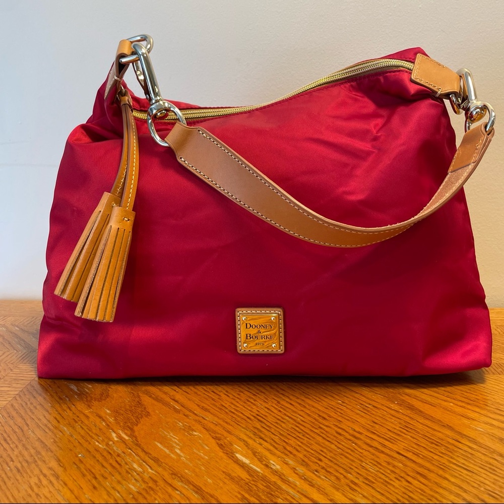Dooney & Bourke Red Canvas & Leather Hobo Bag